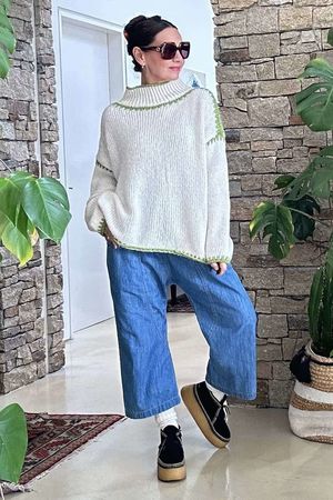 Made in Italy Big Softie Whipstitch Knit Jumper Ecru and Avocado